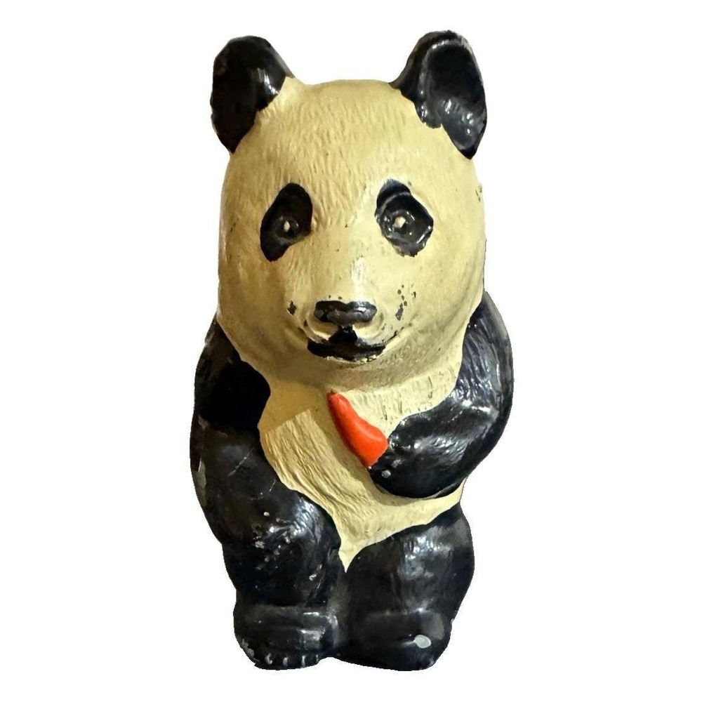 Vintage Chicago Souvenir Panda Figurine Holding Orange Carrot, Approx 3 in Tall